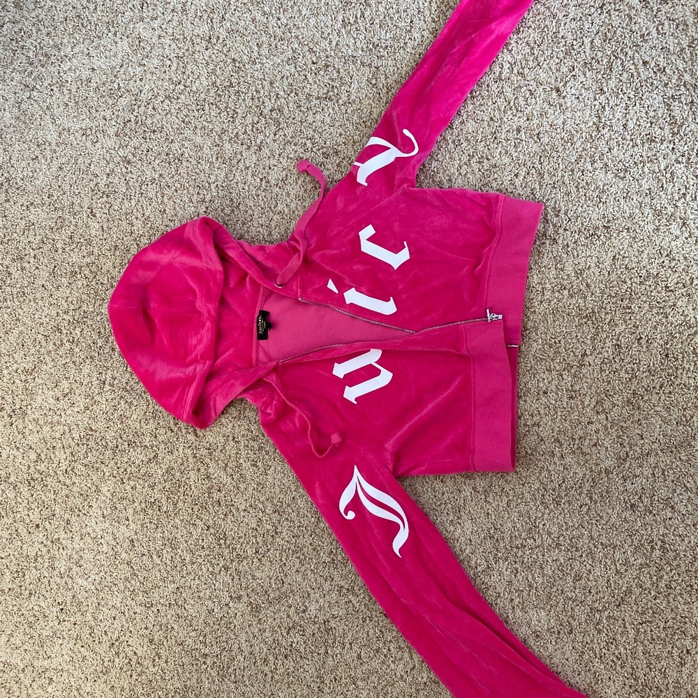 Juicy Couture black label fuchsia pink velvet hoodie